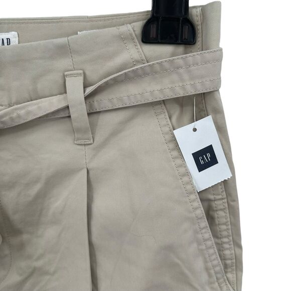 Gap Khaki Self Tie Trouser 8 Women's Taper Leg Ankle High Waist Cotton Stretch - Picture 3 of 8